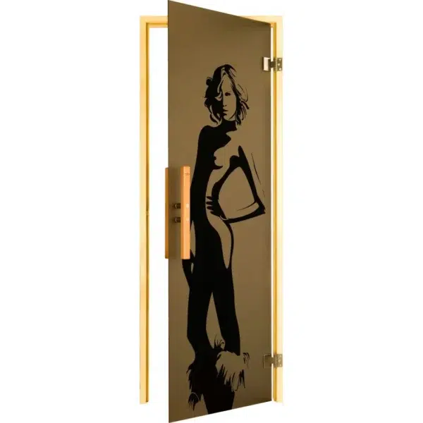 TESLI Dream glass sauna door, open door with decorative figure design