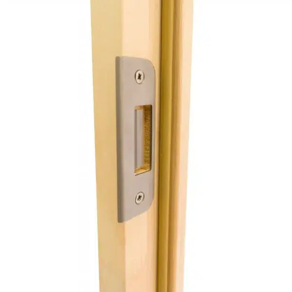 TESLI DUO Sauna Glass Door, close-up of latch strike plate
