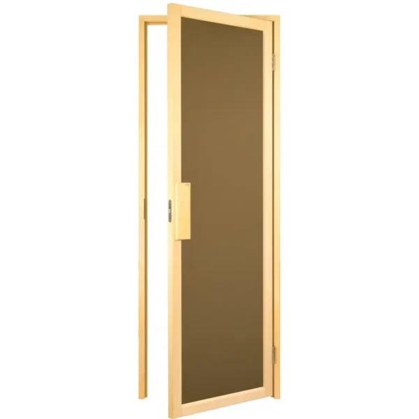 TESLI DUO Sauna Glass Door, open door showing frame and handle