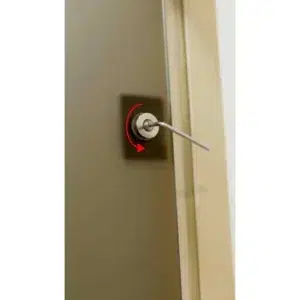 TESLI Heron glass sauna door, close view of door fitting adjustment with a hex key