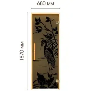 TESLI Heron glass sauna door, front view with height and width annotations