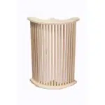 TESLI Lira sauna light cover, angled view of curved vertical wooden slats