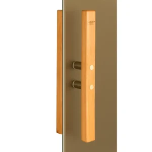 TESLI LUX MAGNETIC Sauna Glass Door, close-up of magnetic wooden handle