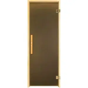 TESLI LUX MAGNETIC Sauna Glass Door, front view with wooden handle