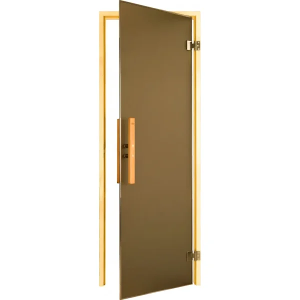 TESLI LUX MAGNETIC Sauna Glass Door, open door showing hinges and frame