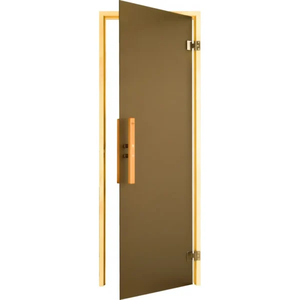 TESLI LUX Sauna Glass Door, open door showing frame and hinges