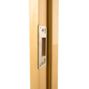 TESLI MAX Wooden Sauna Door, close-up of latch strike plate