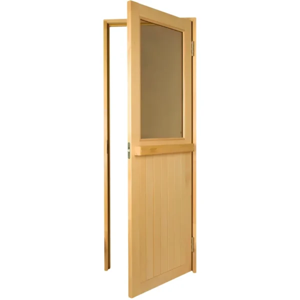 TESLI MAX Wooden Sauna Door, open door showing wooden frame