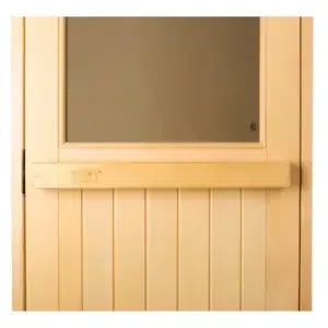 TESLI MAX Wooden Sauna Door, upper glass panel and wooden crossbar detail