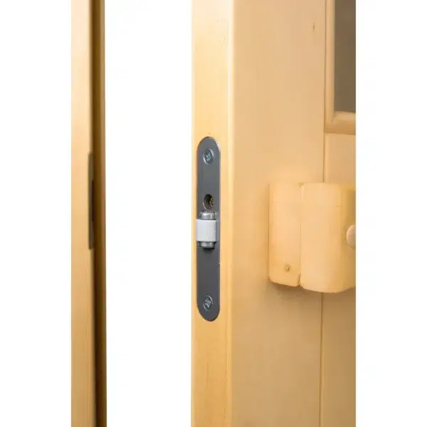 TESLI MAX Wooden Sauna Door, wooden handle and latch detail