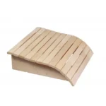 TESLI Orthopedic sauna headrest, angled view of curved wooden slats
