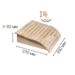 TESLI Orthopedic sauna headrest, dimensioned view with rocking-motion symbol