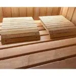 TESLI Orthopedic sauna headrest, two headrests placed on a wooden sauna bench