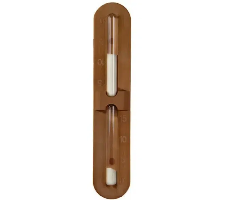 TESLI sand timer with Thermowood Frame, upright timer in wooden frame