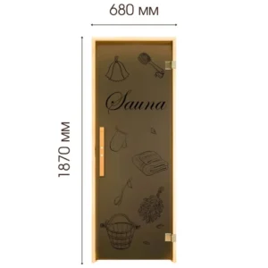 TESLI Sauna decorative glass door, front view with height and width annotations