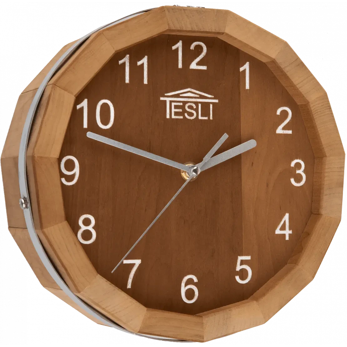 TESLI sauna wall clock from Thermo Basswood, clock face and wooden frame