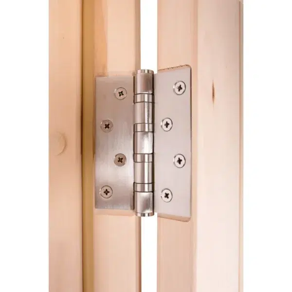 TESLI SOLID Wooden Sauna Door, close-up of door hinge