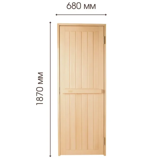 TESLI SOLID Wooden Sauna Door, dimensioned front view