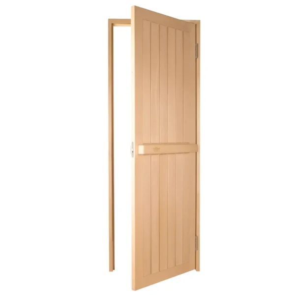 TESLI SOLID Wooden Sauna Door, open door showing wooden frame