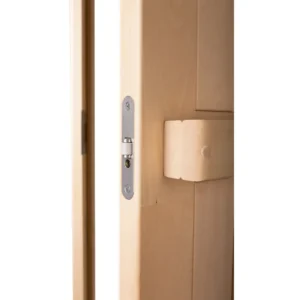 TESLI SOLID Wooden Sauna Door, wooden handle and latch detail