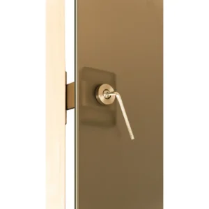 TESLI steel MAGNETIC Sauna Glass Door, close-up of hinge adjustment