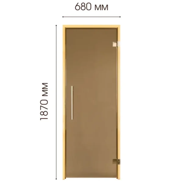 TESLI steel MAGNETIC Sauna Glass Door, dimensioned front view