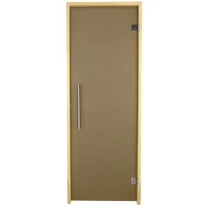 TESLI steel MAGNETIC Sauna Glass Door, front view with wooden handle