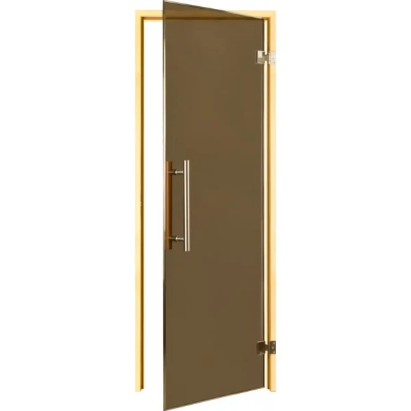 TESLI steel MAGNETIC Sauna Glass Door, open door showing frame and hinges