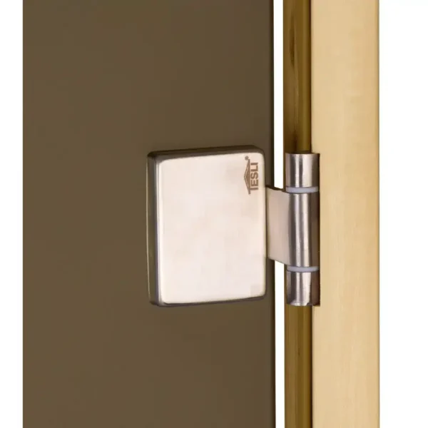 TESLI steel Sauna Glass Door, close-up of glass door hinge