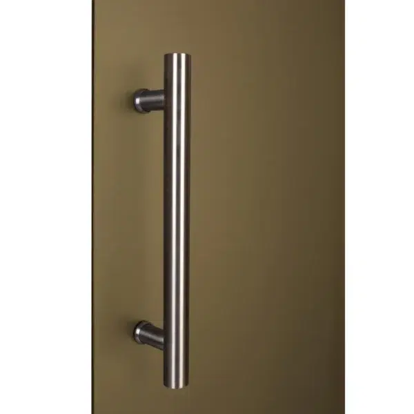 TESLI steel Sauna Glass Door, close-up of metal handle