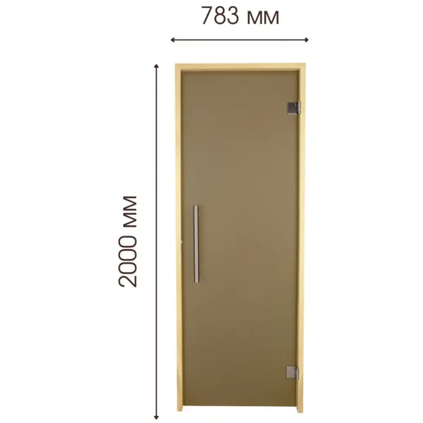 TESLI steel Sauna Glass Door, dimensioned front view of the