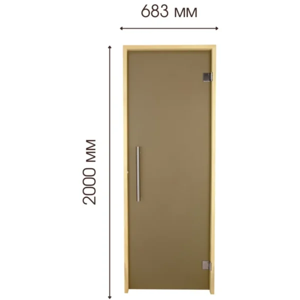 TESLI steel Sauna Glass Door, dimensioned front view of the