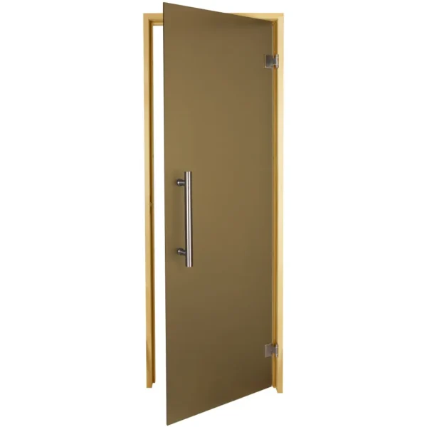 TESLI steel Sauna Glass Door, open door showing metal handle and frame