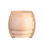 TESLI Sydney Corner sauna light cover, front view of overlapping curved wooden slats