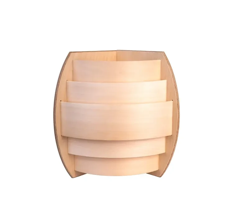TESLI Sydney Corner sauna light cover, front view of overlapping curved wooden slats