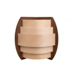 TESLI Sydney Corner sauna light cover with thermo wood base, front view of pale slats and dark wooden base