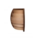 TESLI Sydney Corner sauna light cover with thermo wood base, side view of curved slats and dark wooden base