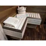 TESLI thermo ash sauna floor mat, installed on the floor beneath sauna benches