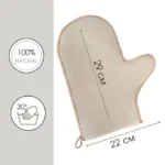 TESLI white natural felt sauna glove, width and height annotations with care symbols
