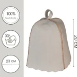TESLI WHITE Natural Felt Sauna Hat, size and care information diagram