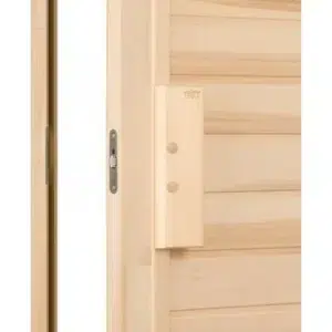 TESLI ZEBRA Wooden Sauna Door, wooden handle and latch detail