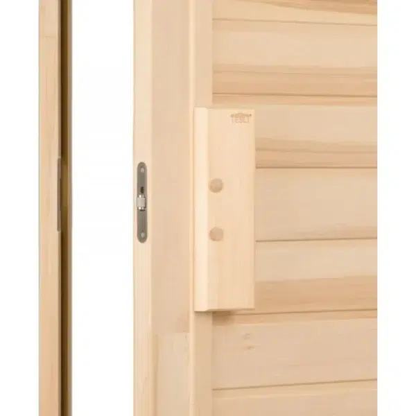 TESLI ZEBRA Wooden Sauna Door, wooden handle and latch detail