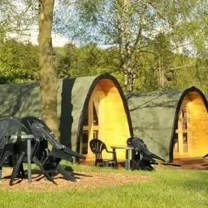 Wooden camping pod, camping pods with outdoor chairs