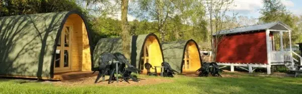 Wooden camping pod, camping pods with outdoor chairs