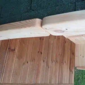 Wooden camping pod, interior seating and wooden floor