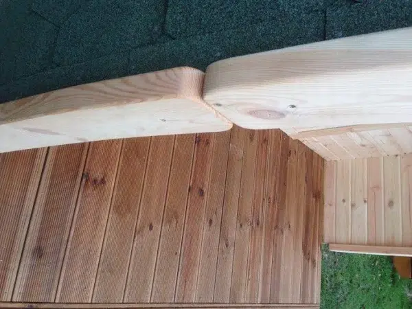 Wooden camping pod, interior seating and wooden floor