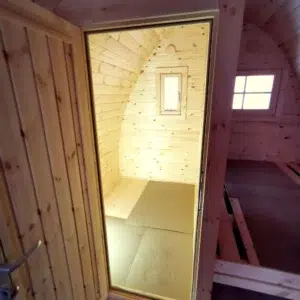 Wooden camping pod, internal doorway during assembly