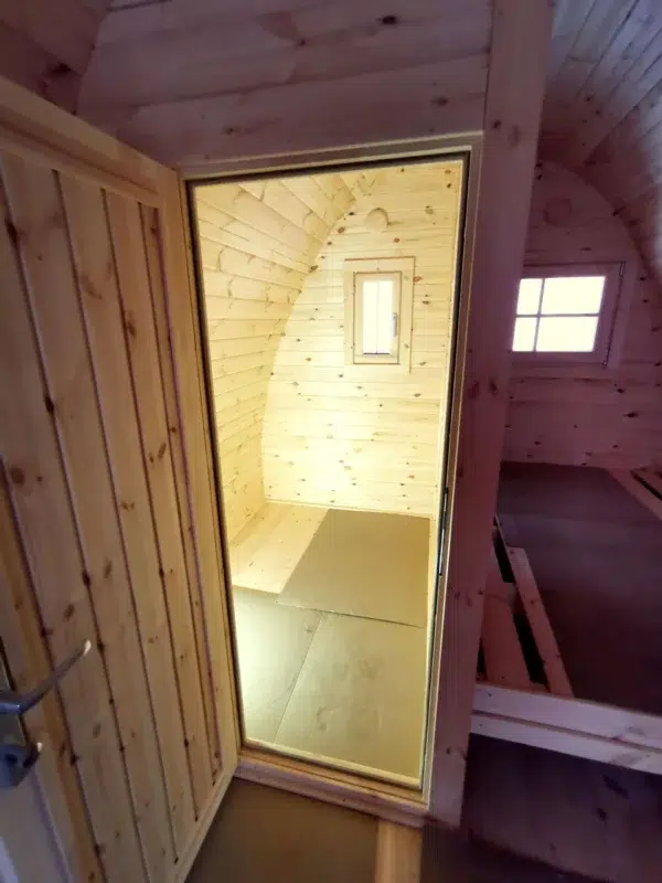 Wooden camping pod, internal doorway during assembly
