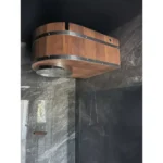 TESLI 45 L Iceberg thermo ash sauna shower, installed on a tiled shower wall