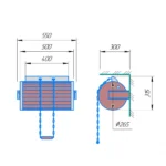 TESLI 20 L thermo basswood sauna shower cylinder with stainless steel insert, dimensioned installation drawing